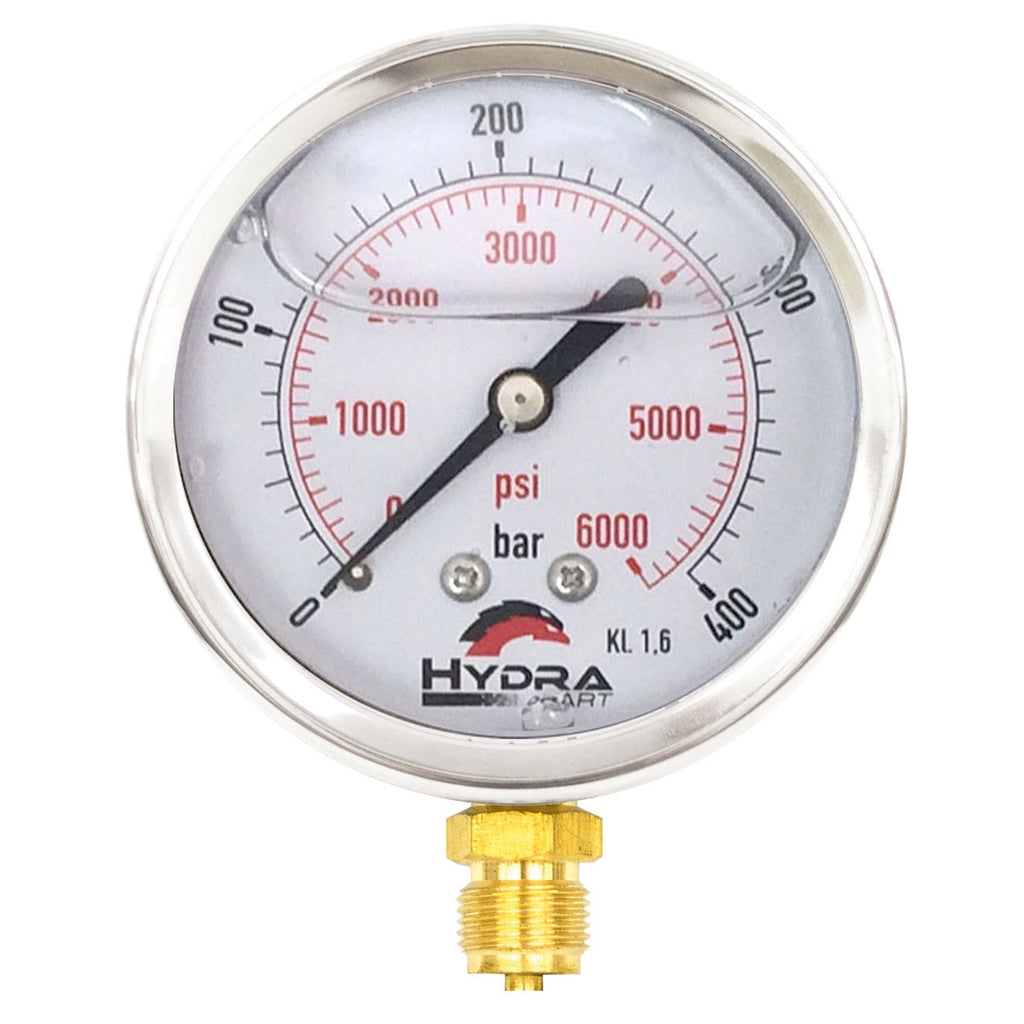 100mm Glycerine Hydraulic Pressure Gauge 0-6000 Psi (400 Bar) 1